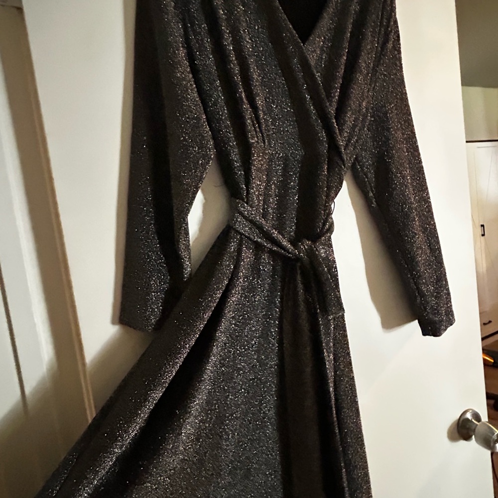 Elegant Black Glitter Wrap Dress